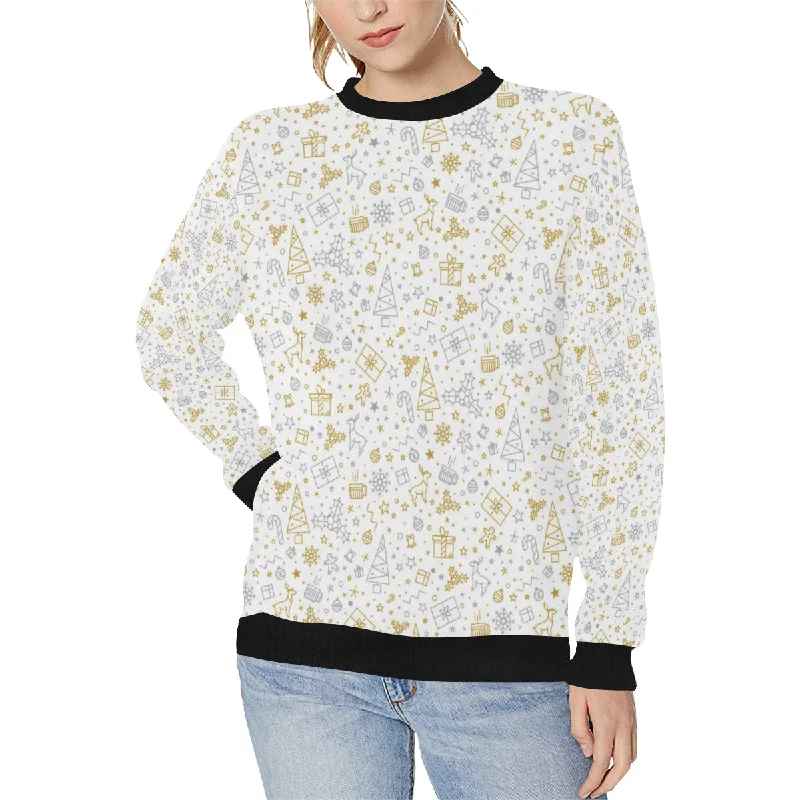 Christmas tree Christmas element Silver gold patte Women's Crew Neck Sweatshirt