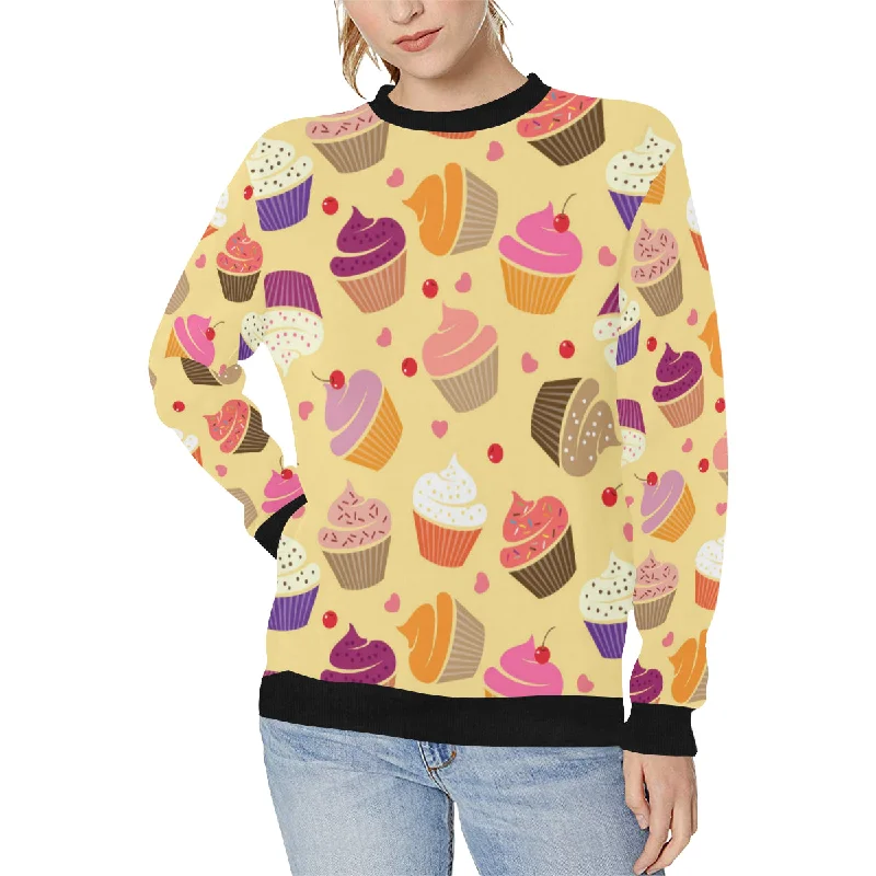 cake cupcake heart cherry pattern Women's Crew Neck Sweatshirt