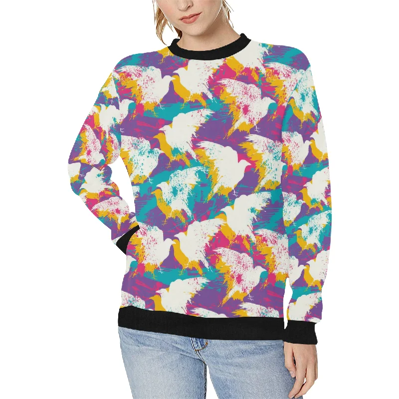 Colorful crow illustration pattern Women's Crew Neck Sweatshirt