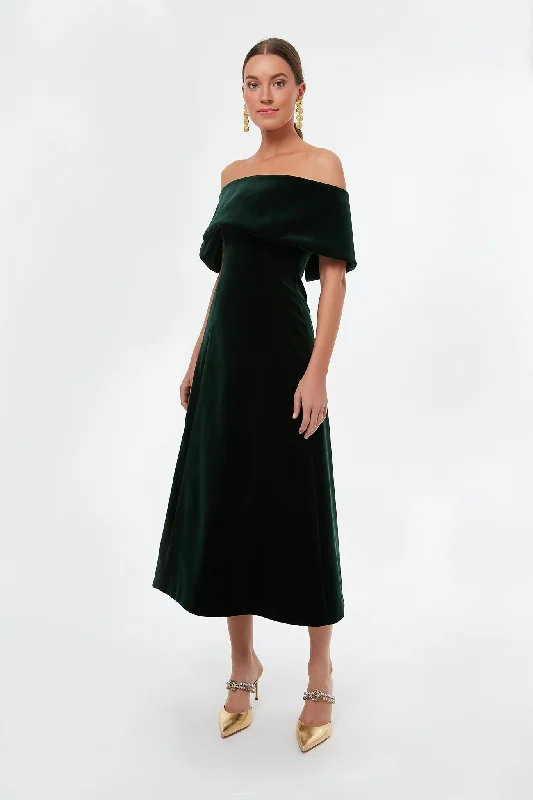 Dark Green Cotton Velvet Carita Dress