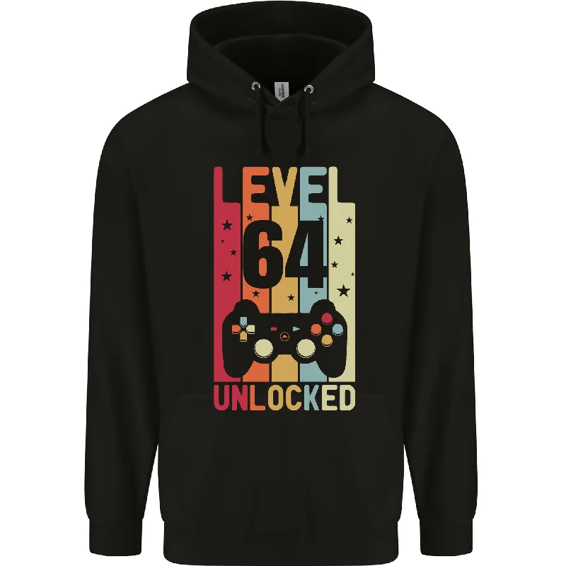 64th Birthday 64 Year Old Level Up Gaming Mens 80% Cotton Hoodie