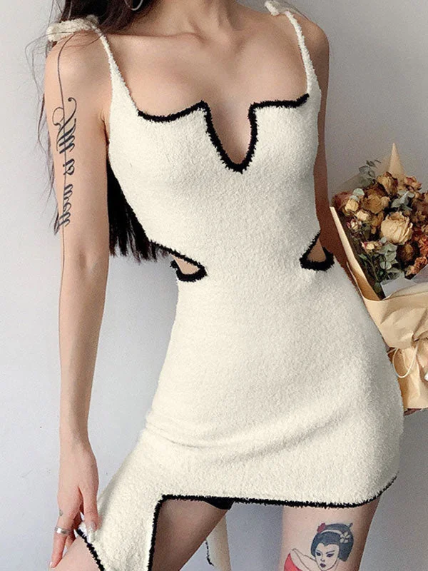 BerryBetty - Cutout Tie Strap Knit Mini Dress