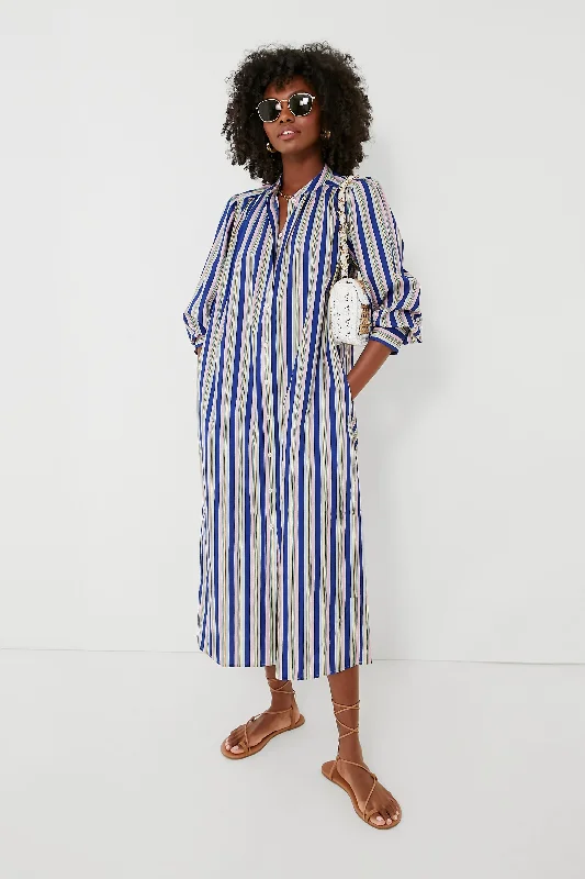 Swedish Blue Positano Stripe Shirt Dress