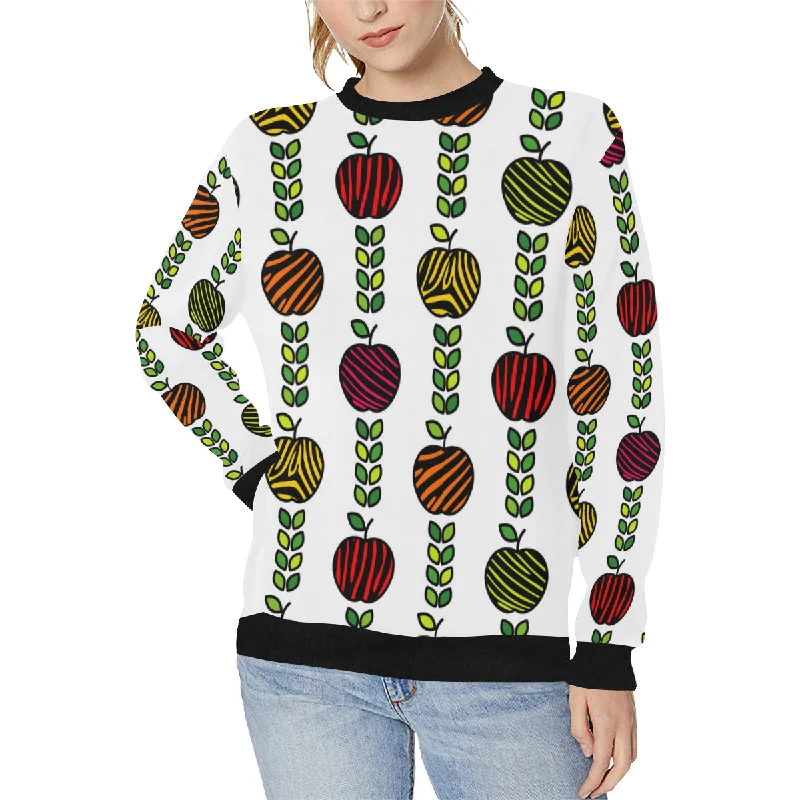 colorful apples leave zebra stripe Women's Crew Neck Sweatshirt