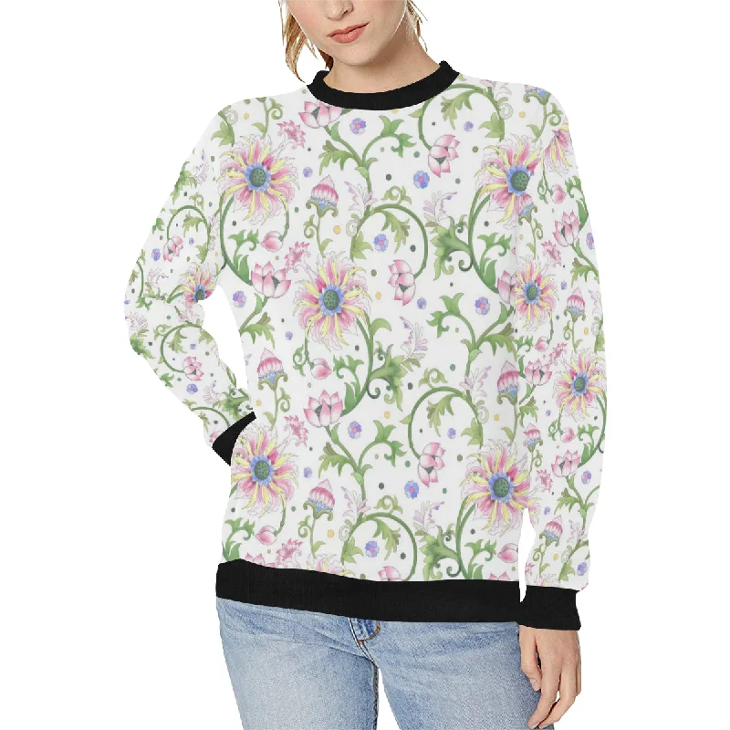 Beautiful pink lotus waterlily leaves pattern Women's Crew Neck Sweatshirt