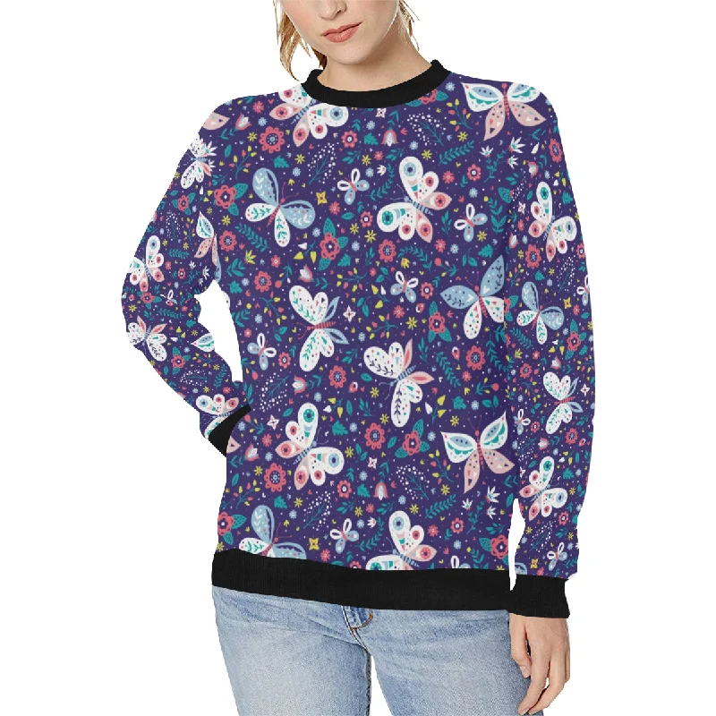 Colorful butterfly flower pattern.eps Women's Crew Neck Sweatshirt