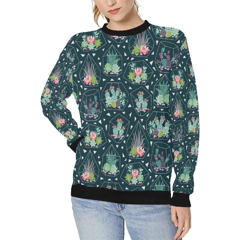 Cactus glass terrarium pattern Women's Crew Neck Sweatshirt