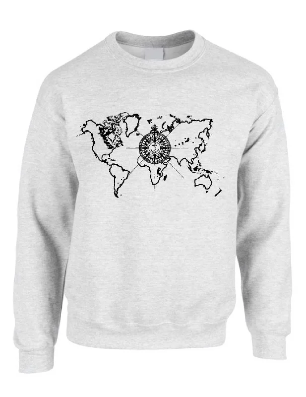 Adult Crewneck World Map Compass Cool Stuff Trendy Top