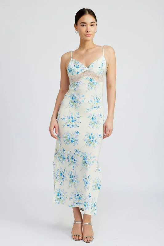 FLORAL SLIP DRESS WTIH LACE DETAIL