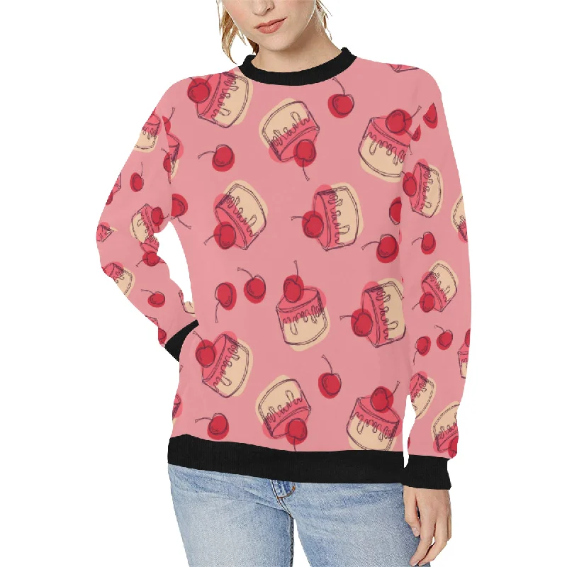 Cake cherry pattern Women's Crew Neck Sweatshirt