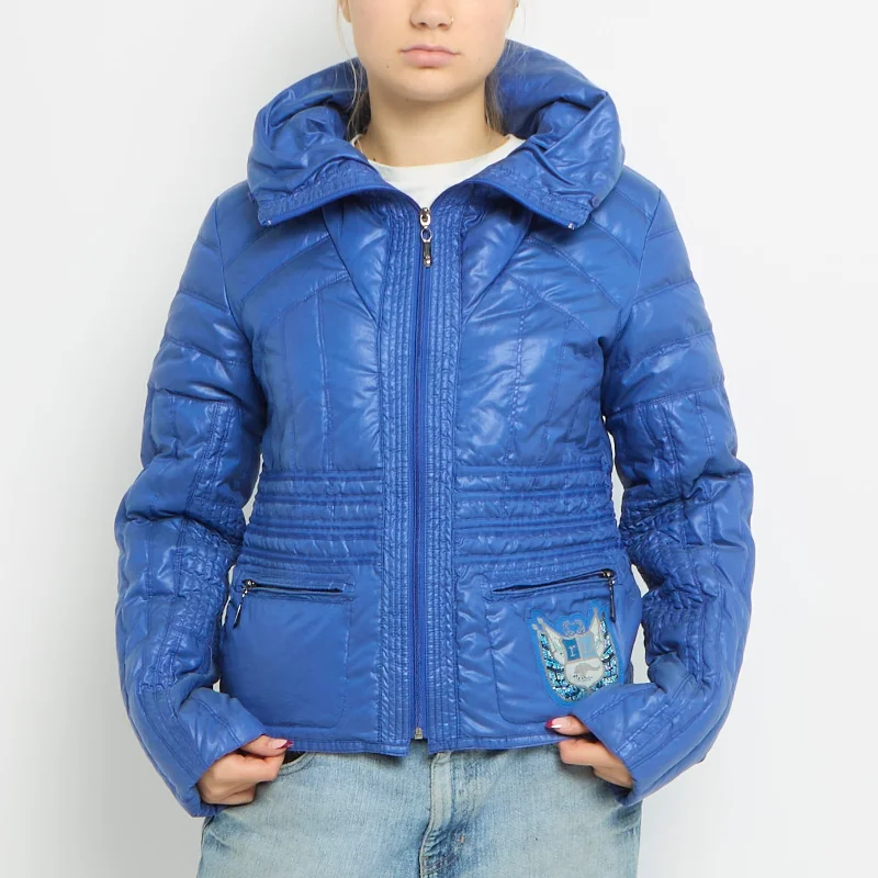 Hooded Quilted Embellished Jacket - UK 8