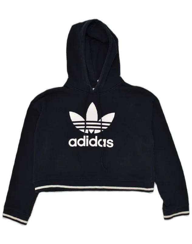 ADIDAS Womens Oversized Graphic Hoodie Jumper UK 10 Small  Navy Blue