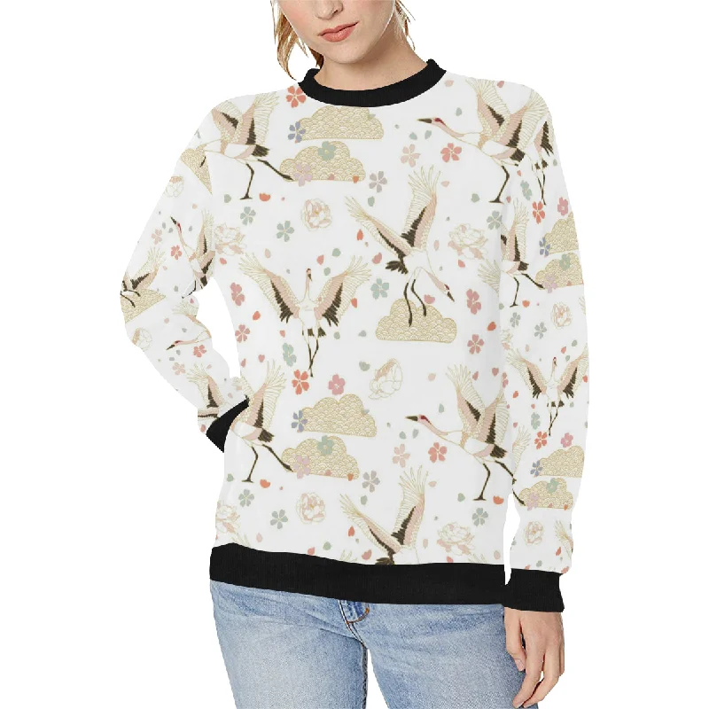 Beautiful Japanese cranes pattern Women's Crew Neck Sweatshirt