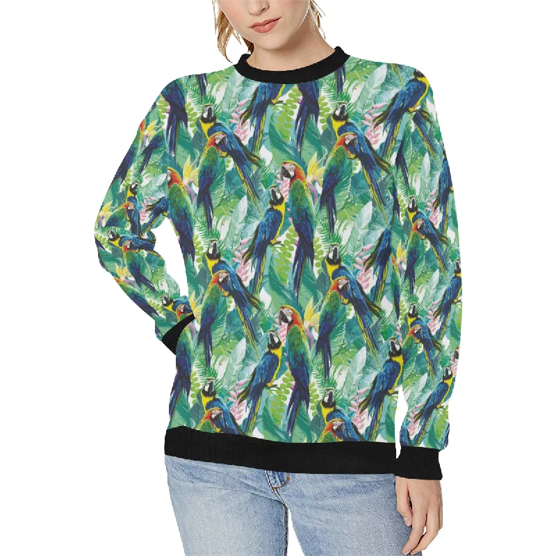 Colorful parrot exotic flower leaves Women's Crew Neck Sweatshirt