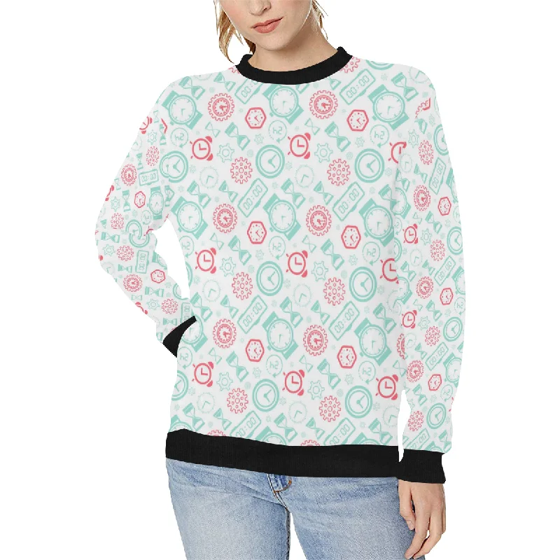 Clock time pattern blackground Women's Crew Neck Sweatshirt