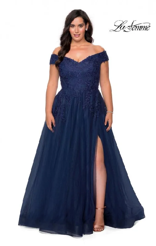 La Femme 28950 Applique Off the Shoulder Tulle Gown