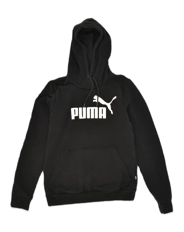 PUMA Womens Graphic Hoodie Jumper UK 10 Small Black Cotton