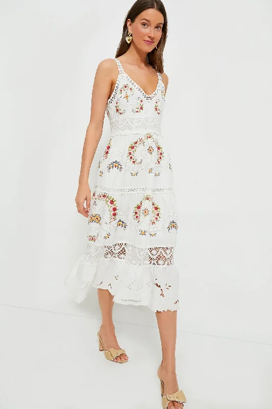 White Edwina Embroidery Sleeveless Dress