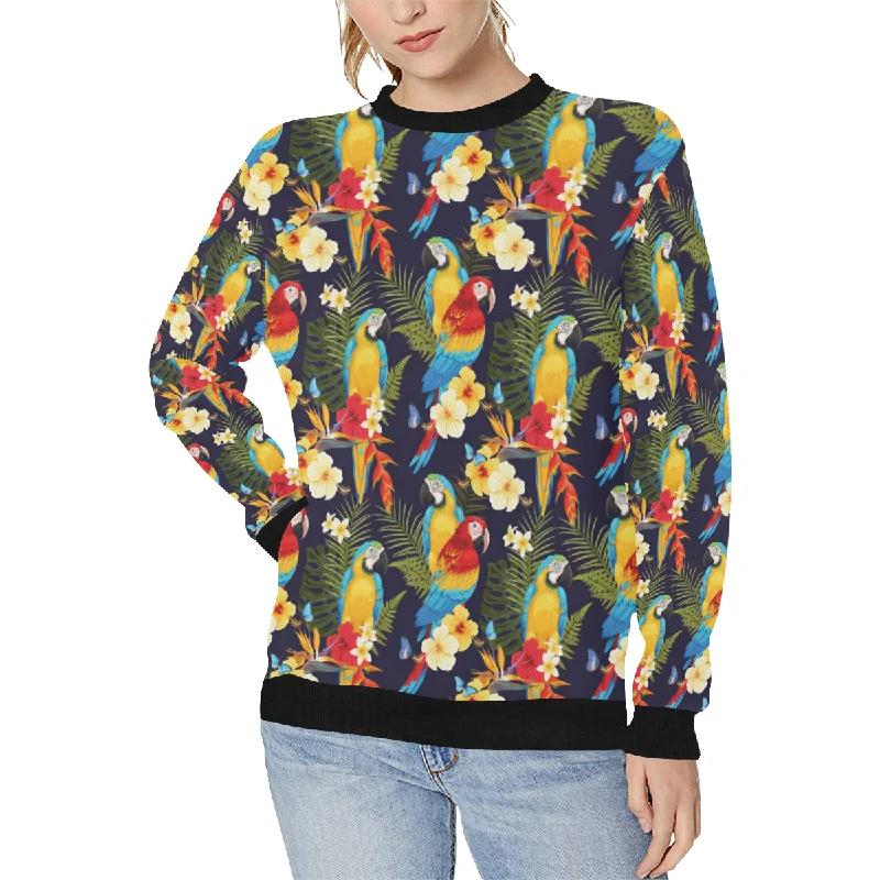 Colorful parrot flower pattern Women's Crew Neck Sweatshirt