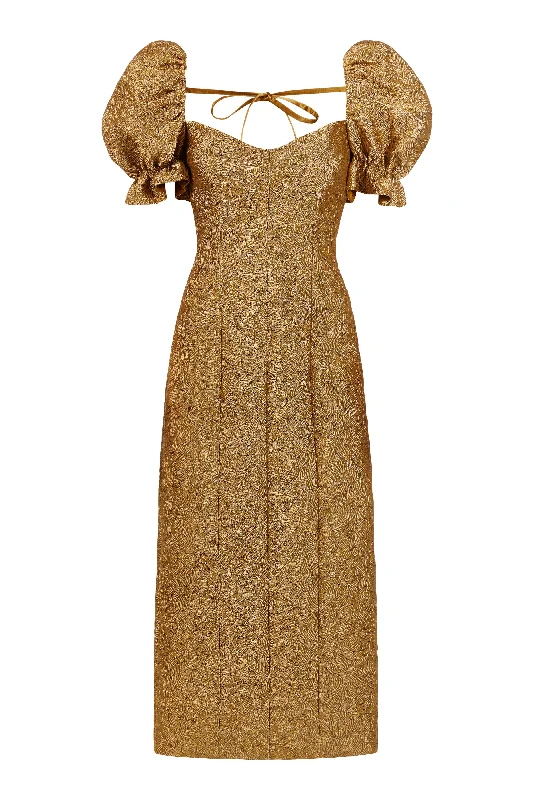 Farrah Gold Brocade Midi Dress