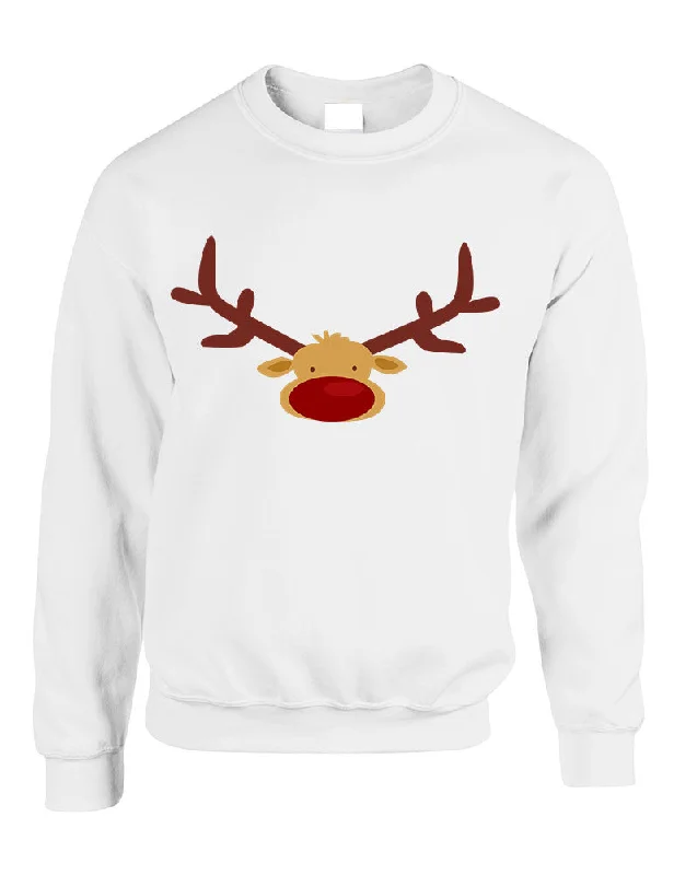 Adult Crewneck Reindeer Face Christmas Gift Cool Xmas Top