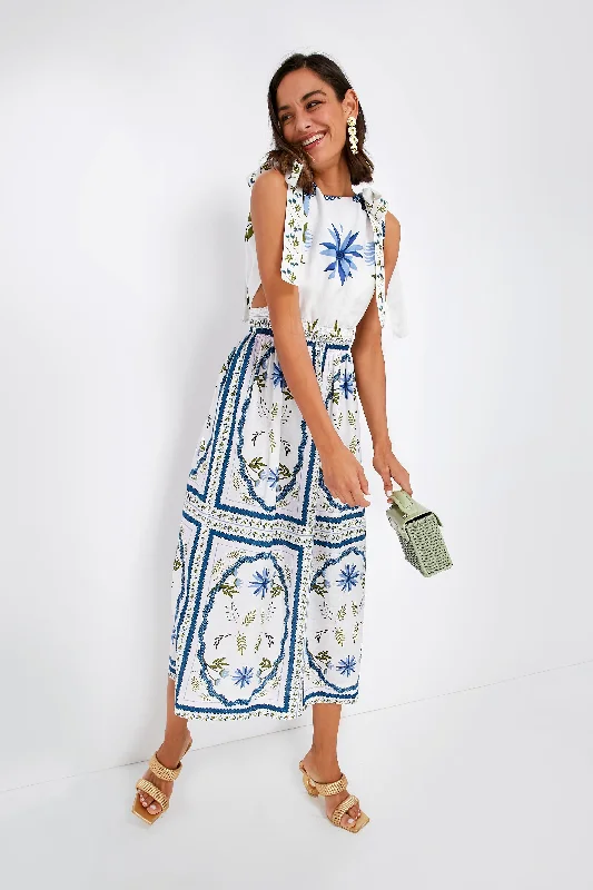 Blue Botanical Print Elena Dress