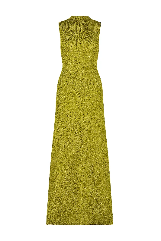 Sequin Knit Mock Neck Gown in Citrine