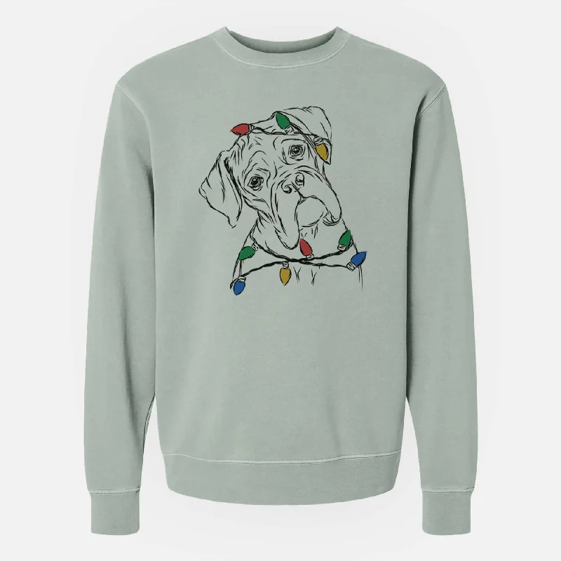 Christmas Lights Cooper the Boxer - Unisex Pigment Dyed Crew Sweatshirt