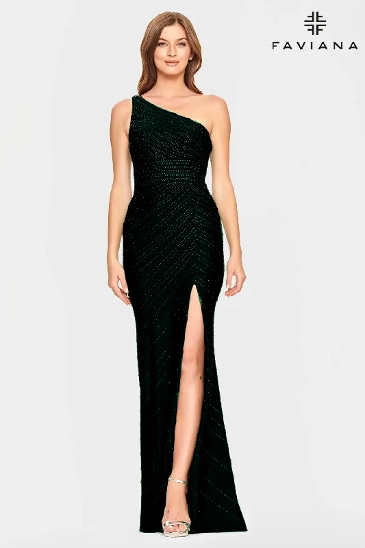 One Shoulder Party Dress with Rhinestone Beading | Black