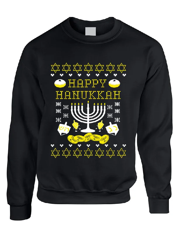 Adult Crewneck Happy Hanukkah Jewish Menorah Ugly Sweater