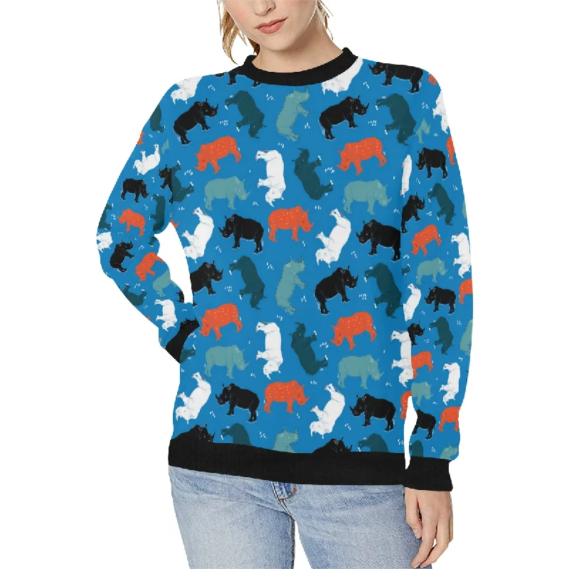 Colorful rhino pattern Women's Crew Neck Sweatshirt