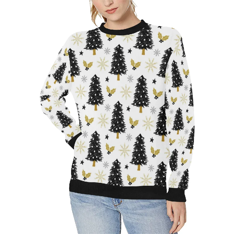 Christmas tree holly snow star pattern Women's Crew Neck Sweatshirt