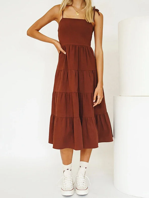 BerryBetty - Solid Ruffle Hem Midi Dress