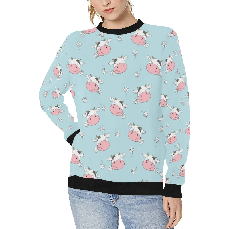 Cute cow flower pattern Women's Crew Neck Sweatshirt