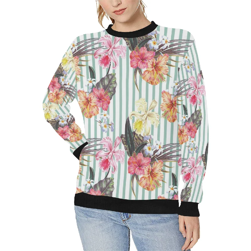 Colorful orchid flower pattern Women's Crew Neck Sweatshirt