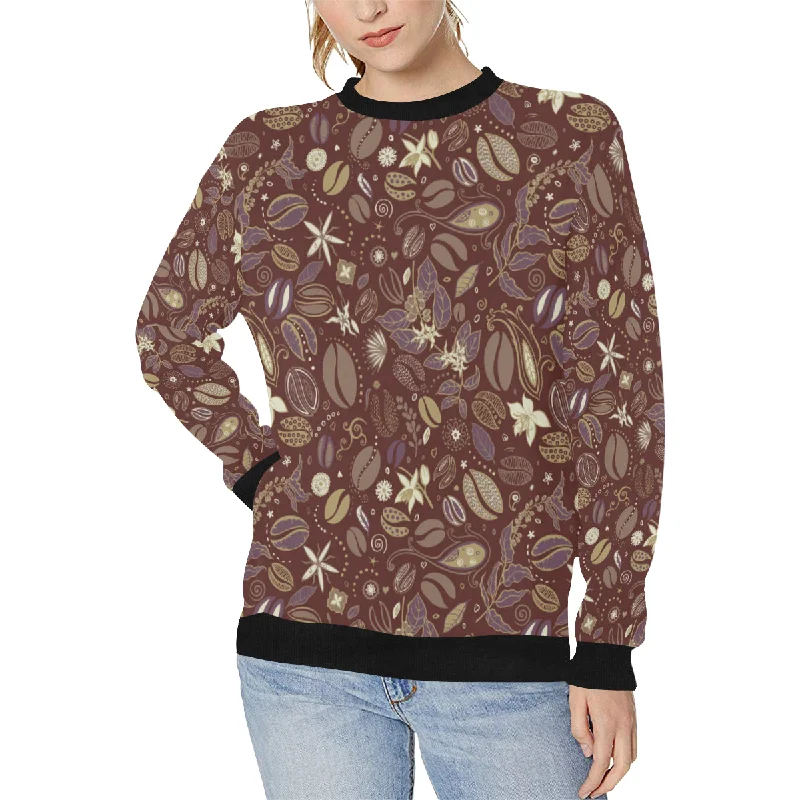 Coffee bean flower pattern Women's Crew Neck Sweatshirt