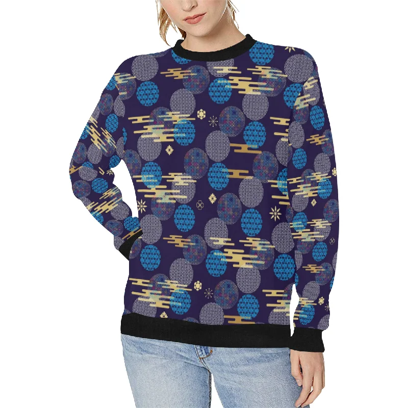 Blue japanese pattern cloud wave flower Women's Crew Neck Sweatshirt