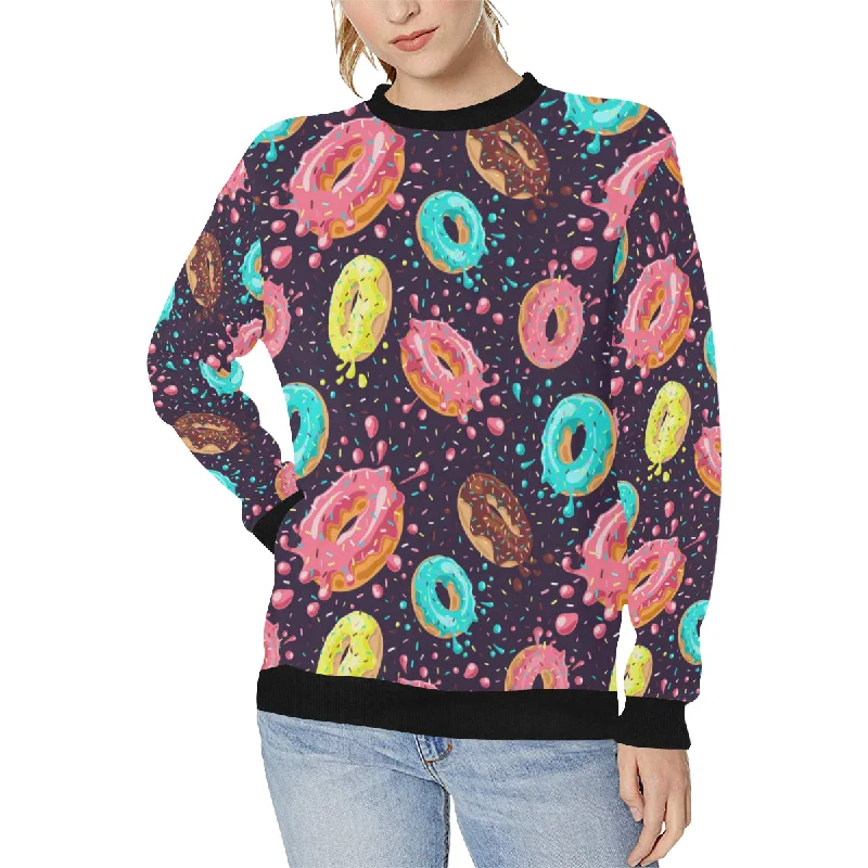 Colorful donut glaze pattern Women's Crew Neck Sweatshirt