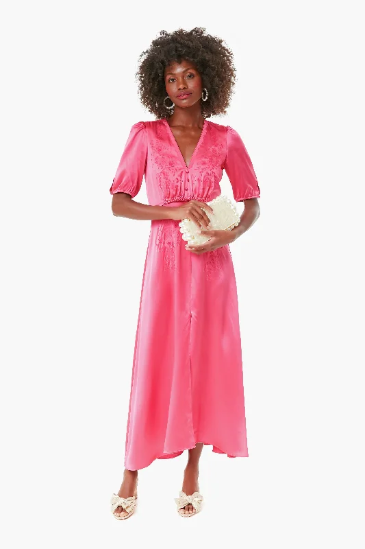 Punch Pink Flowering Lea Long Dress