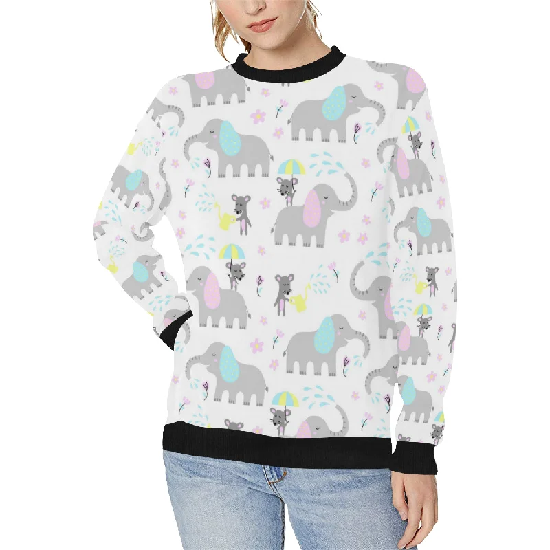 Cute elephant mouse pattern Women's Crew Neck Sweatshirt