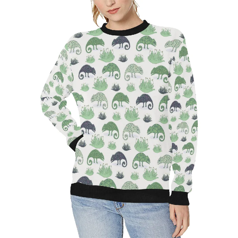 Chameleon lizard succulent plant pattern Women's Crew Neck Sweatshirt