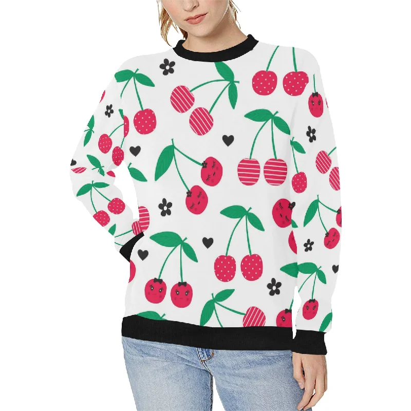 cherry pattern white background Women's Crew Neck Sweatshirt