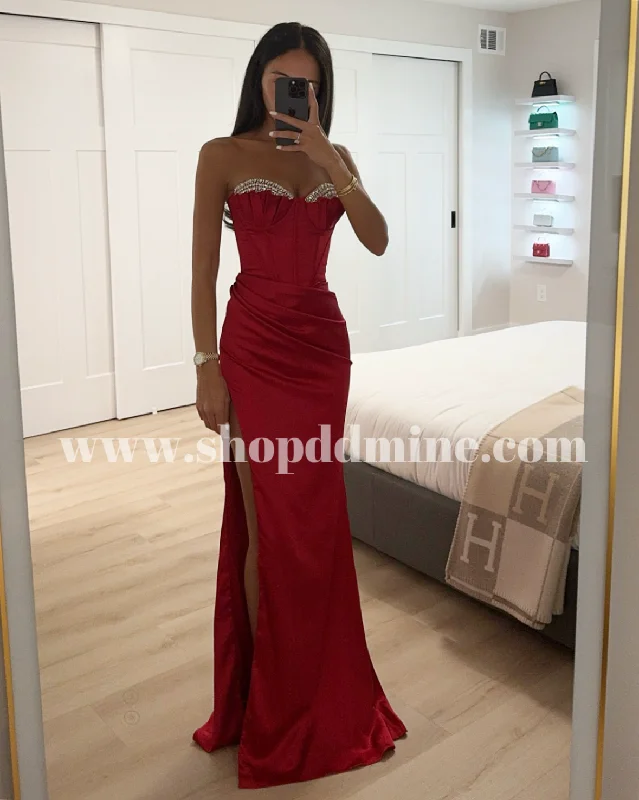 EMBELLISHED SATIN CORSET GOWN