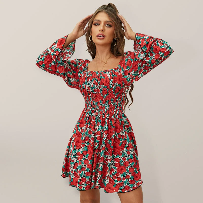 BerryBetty - Women's Floral Woven Dress with Bubble Dress