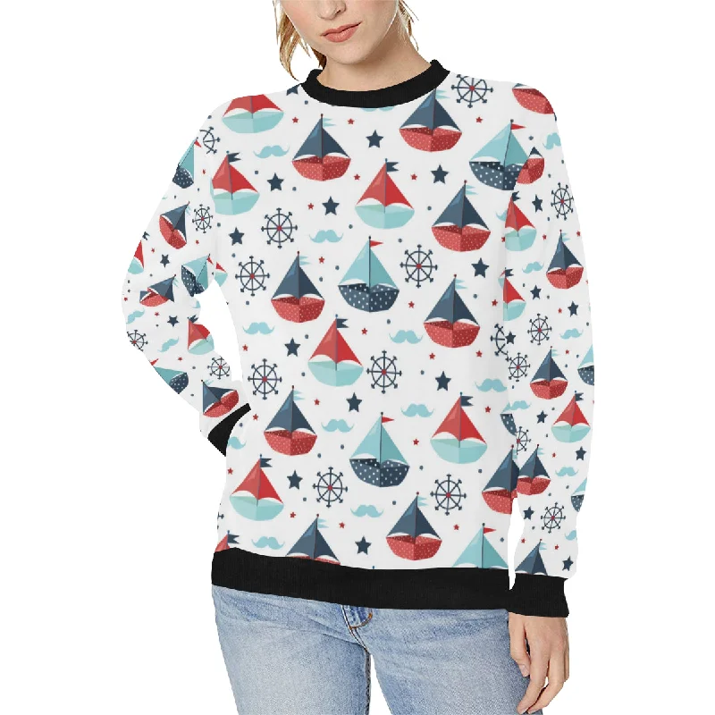 Cute color paper sailboat pattern Women's Crew Neck Sweatshirt