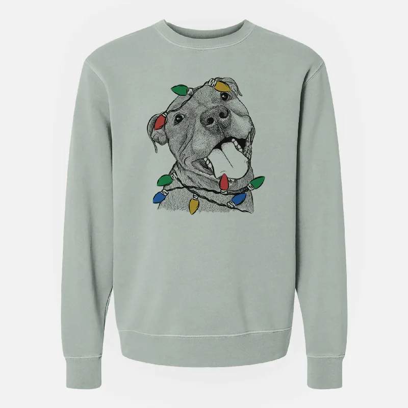 Christmas Lights Eloise the Pitbull Mix - Unisex Pigment Dyed Crew Sweatshirt