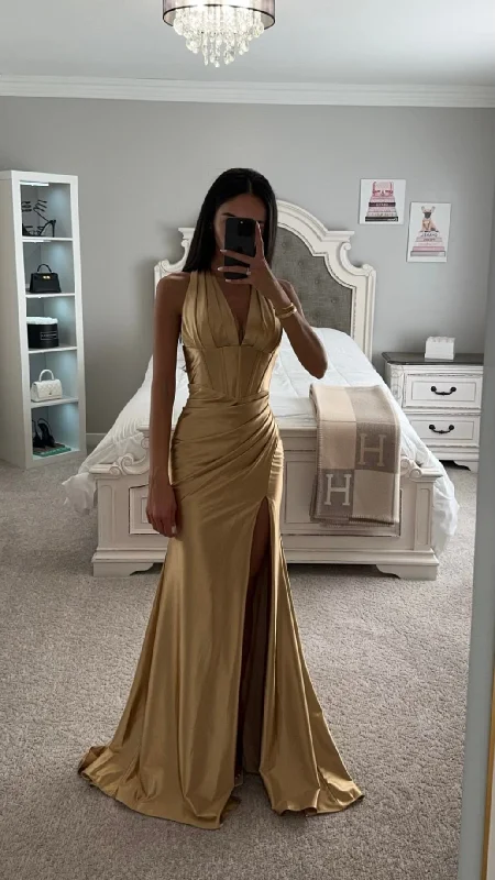 HALTER CORSET WAIST SATIN GOWN