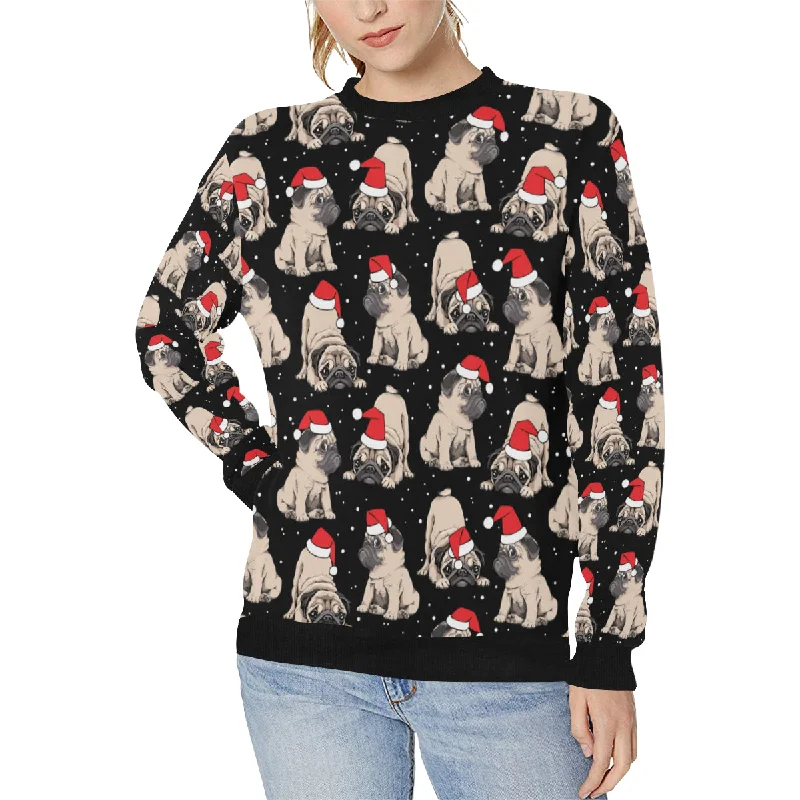 Christmas Pugs Santa_s red cap pattern Women's Crew Neck Sweatshirt