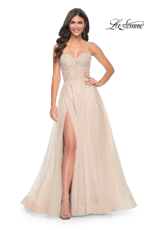 La Femme 32271 A-Line Rhinestone and Lace Dress