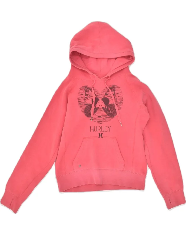 HURLEY Womens Loose Fit Graphic Hoodie Jumper UK 10 Small Pink Cotton